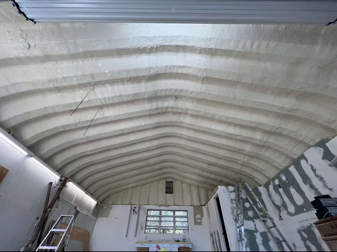 Spray polyurethane foam applied to the underside of a metal roof deck in Chattanooga